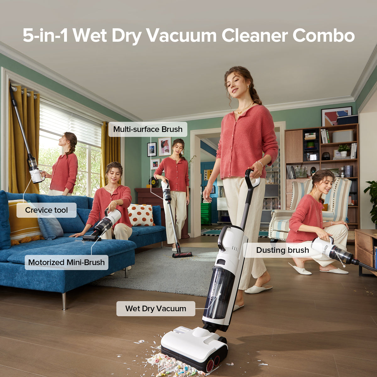 Roborock Dyad Pro Combo 5-in-1 Cordless Vacuum Cleaner,17000 Pa Suction  Power,With Motorized Mini-Brush,2-in-1 Cleaning Head