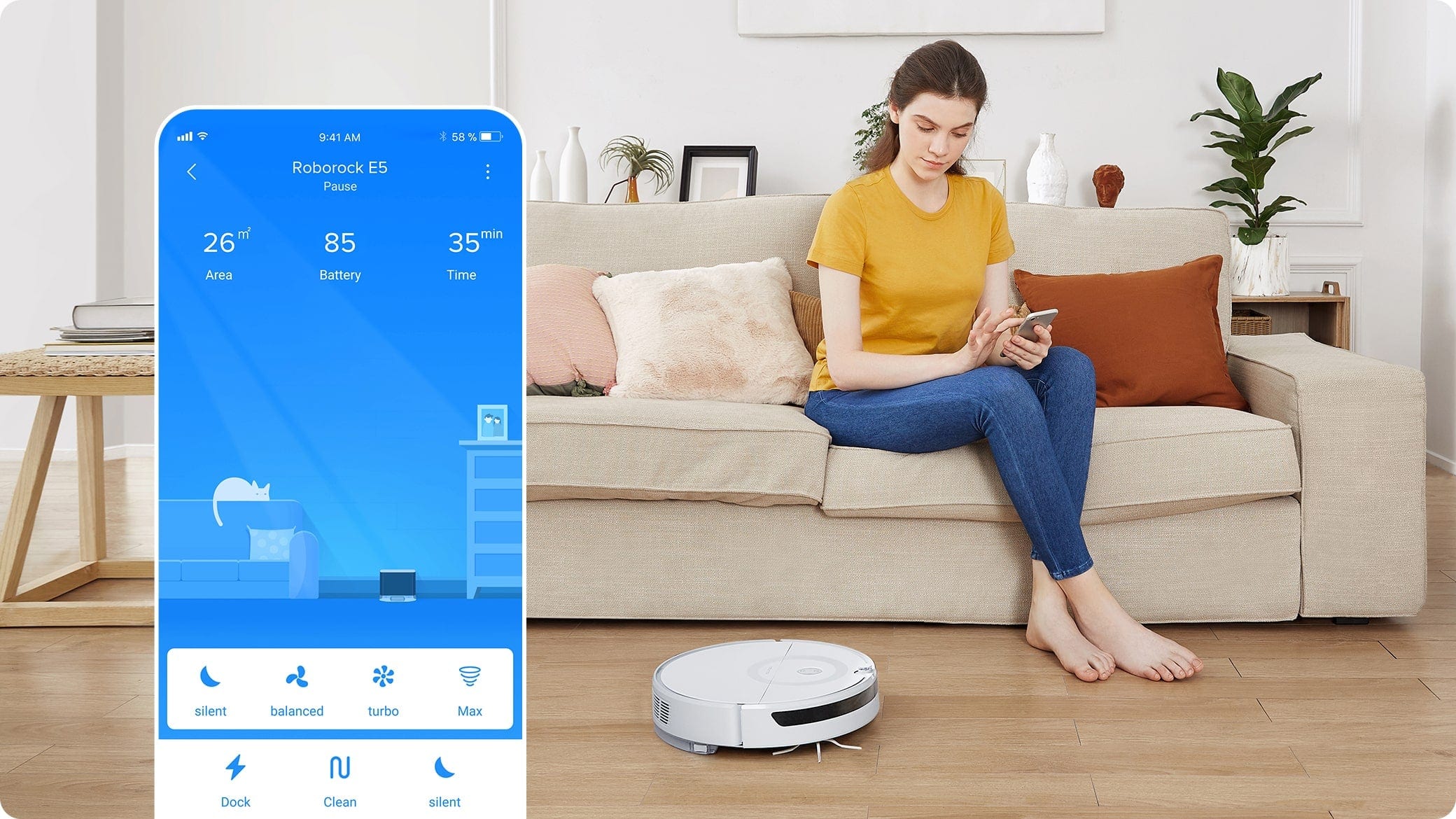 Roborock app controls schedule setting, suction level selection, and even view a post-cleanup map Roborock app controls schedule setting, suction level selection, and even view a post-cleanup map