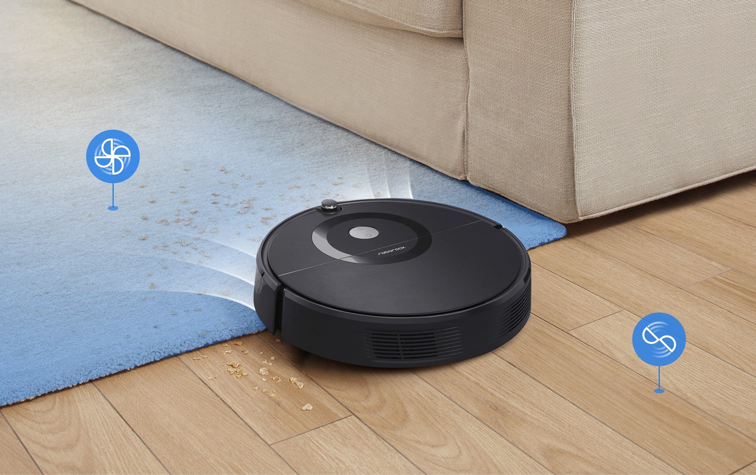 Roborock E5 automatic carpet boost increases suction power for deeper carpet cleaning Roborock E5 automatic carpet boost increases suction power for deeper carpet cleaning