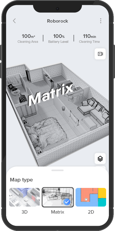 Navigate Roborock S7 MaxV with 3D map or Matrix map to clean